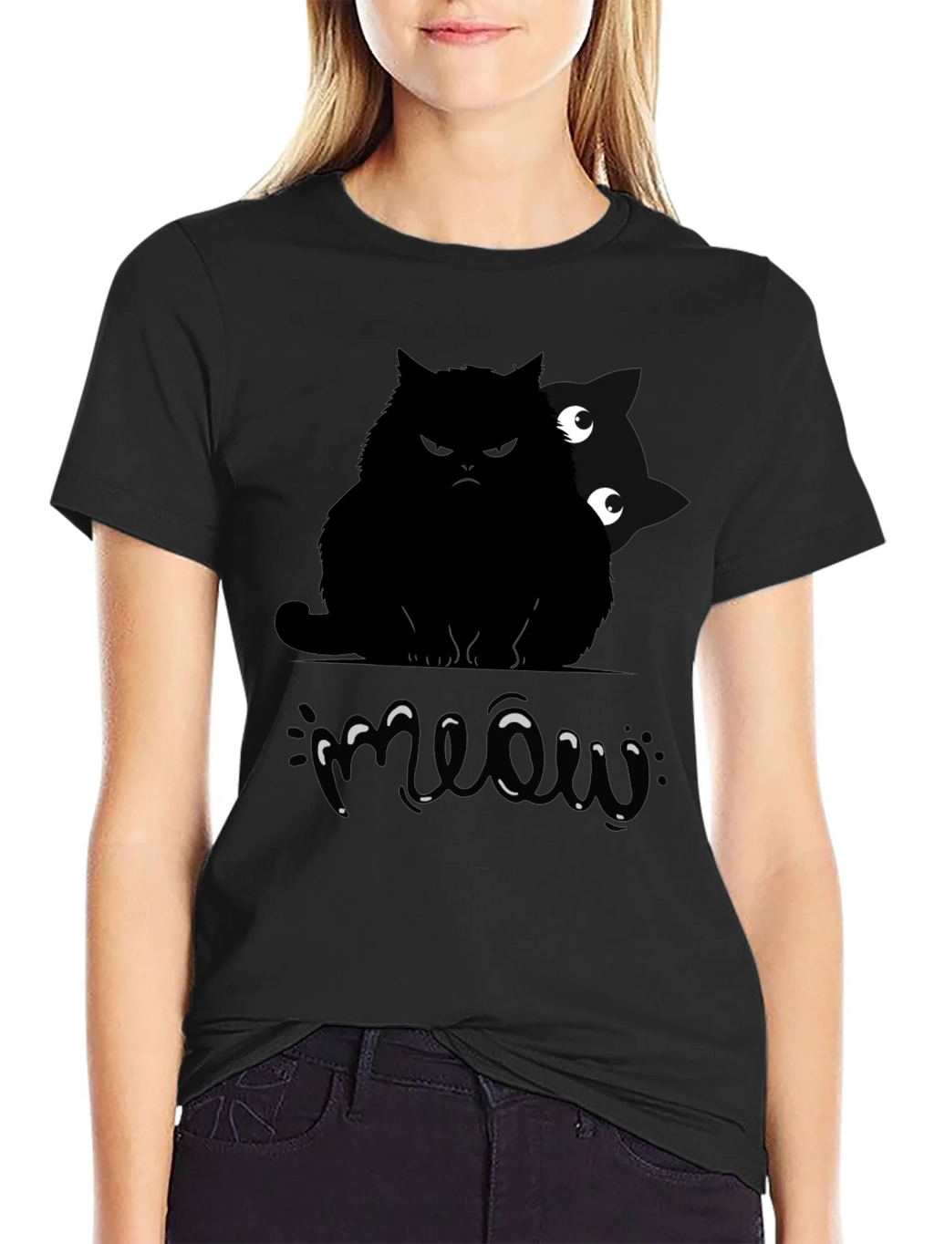 Mens Black Cat Meow Graphic T-Shirt product image 2