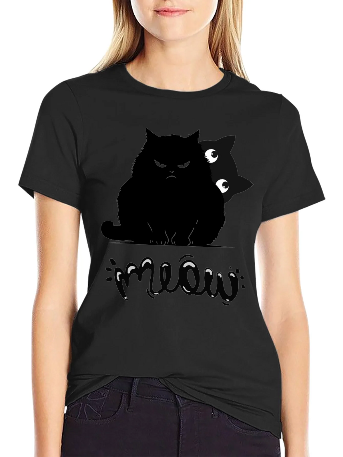 Mens Black Cat Meow Graphic T-Shirt product image 2