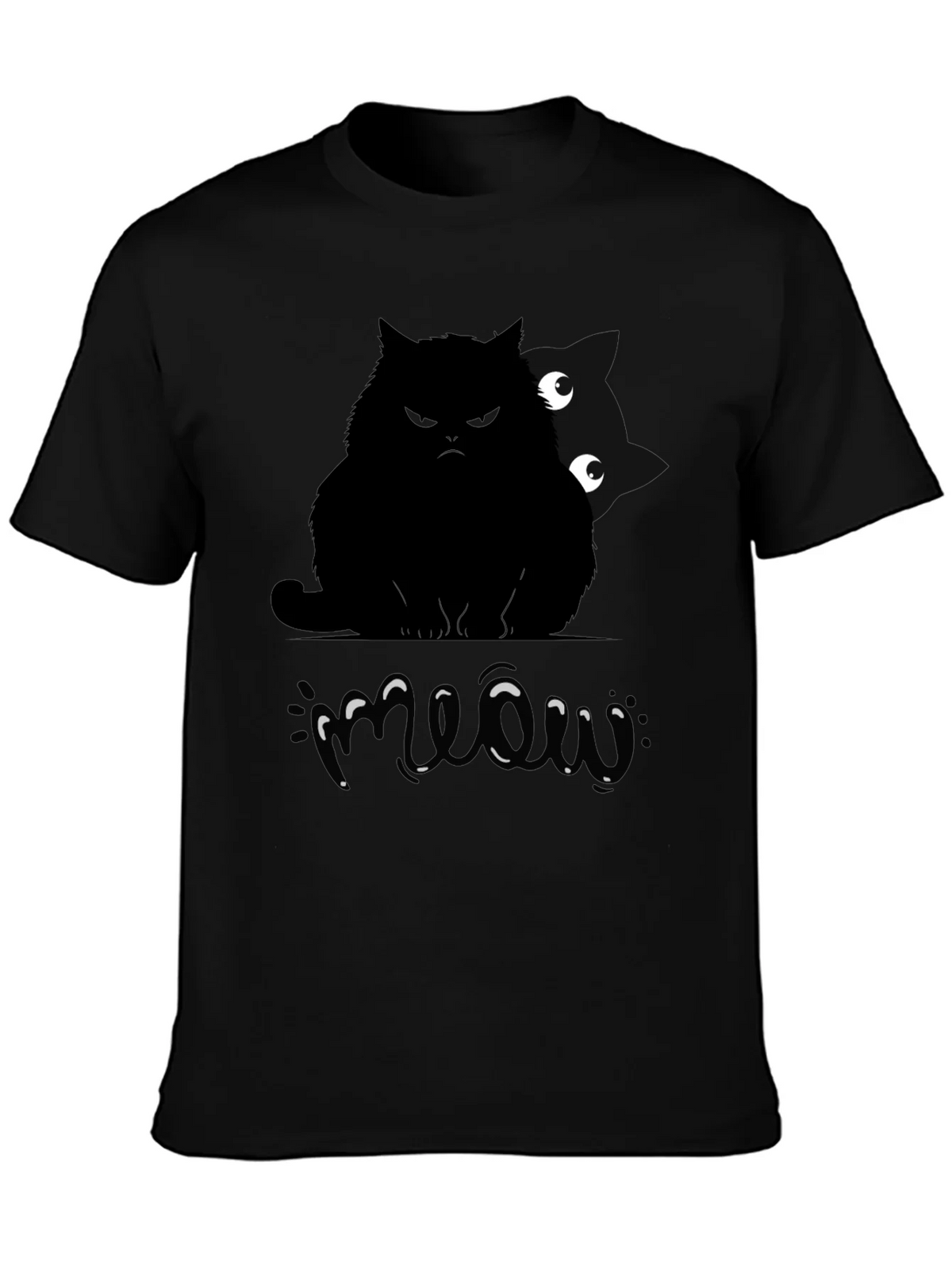 Mens Black Cat Meow Graphic T-Shirt product image 3