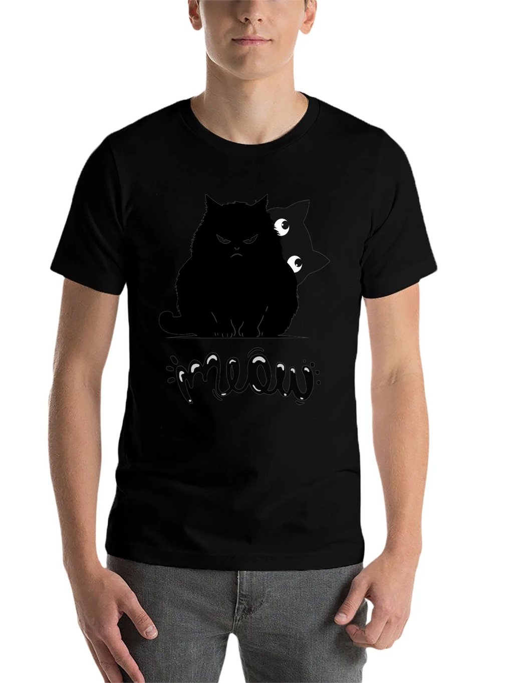 Mens Black Cat Meow Graphic T-Shirt product image 4