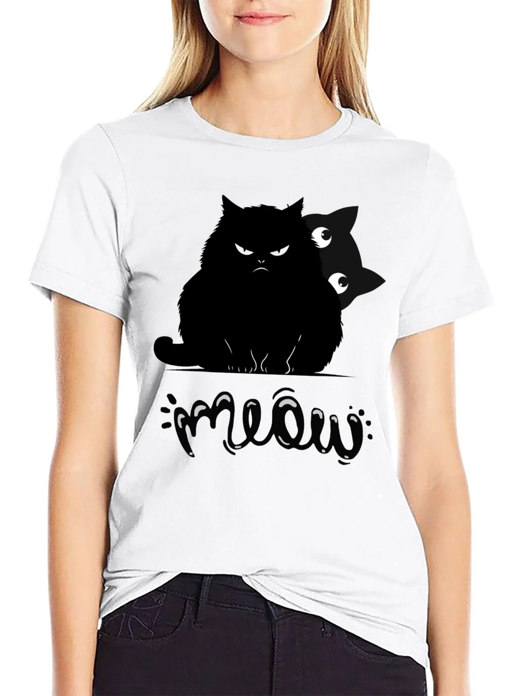 Mens Black Cat Meow Graphic T-Shirt product image 8
