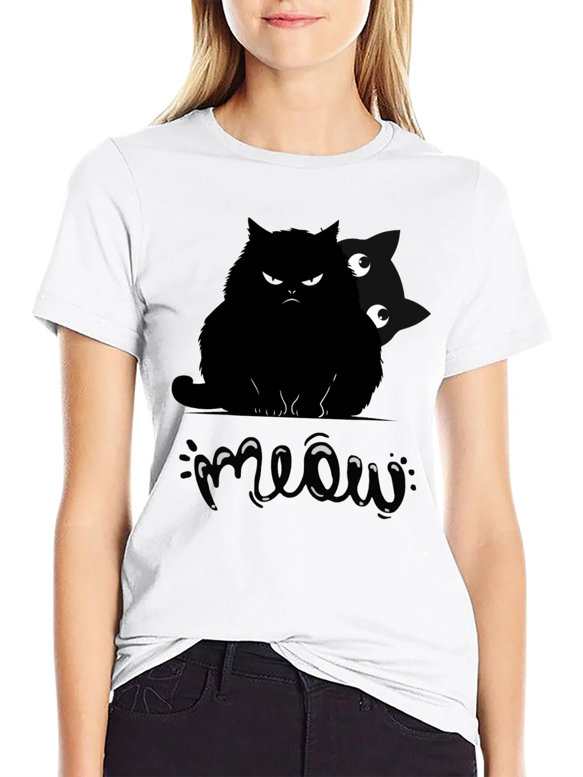 Mens Black Cat Meow Graphic T-Shirt product image 8