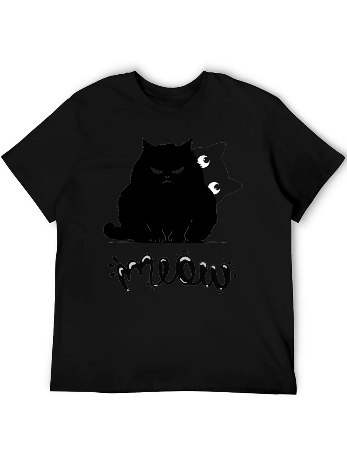Mens Black Cat Meow Graphic T-Shirt product image 5