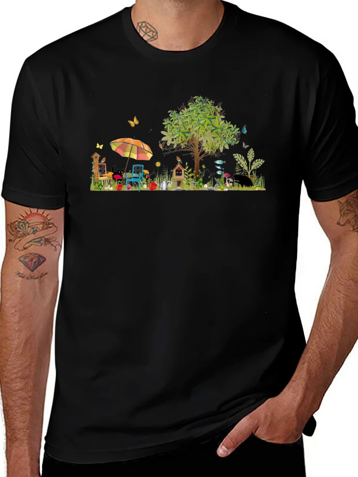 Whimsical Garden Scene Graphic T-Shirt product image 1