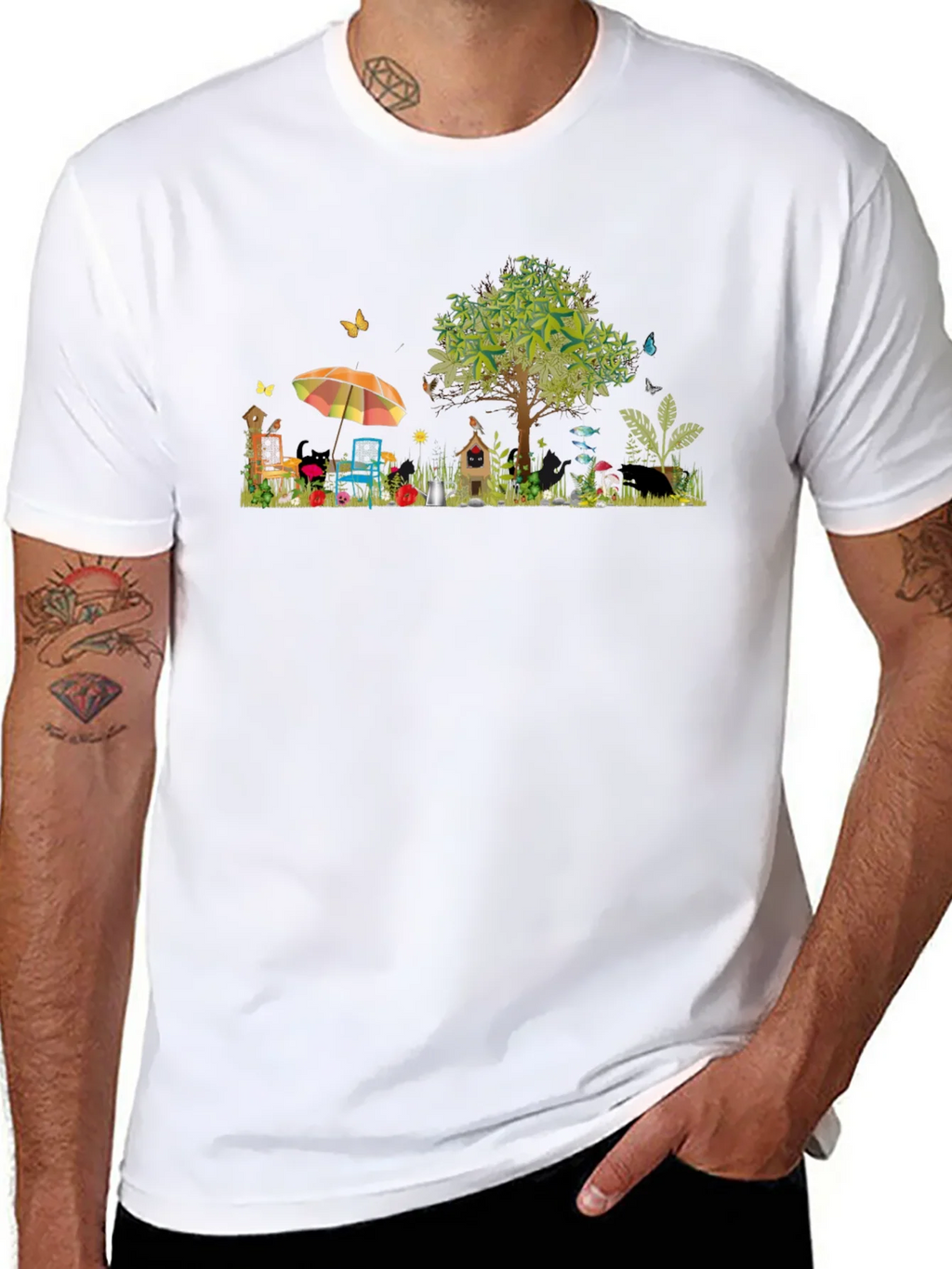 Whimsical Garden Scene Graphic T-Shirt product image 7