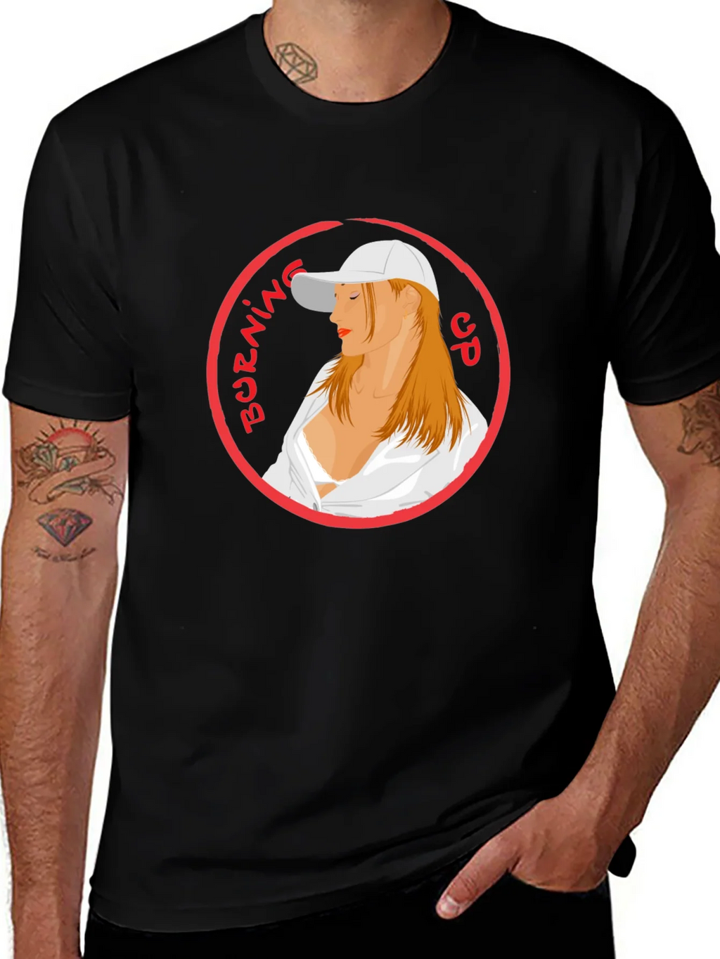 Burning Up Graphic Tee - Cool Circle Design Black T-Shirt product image 1