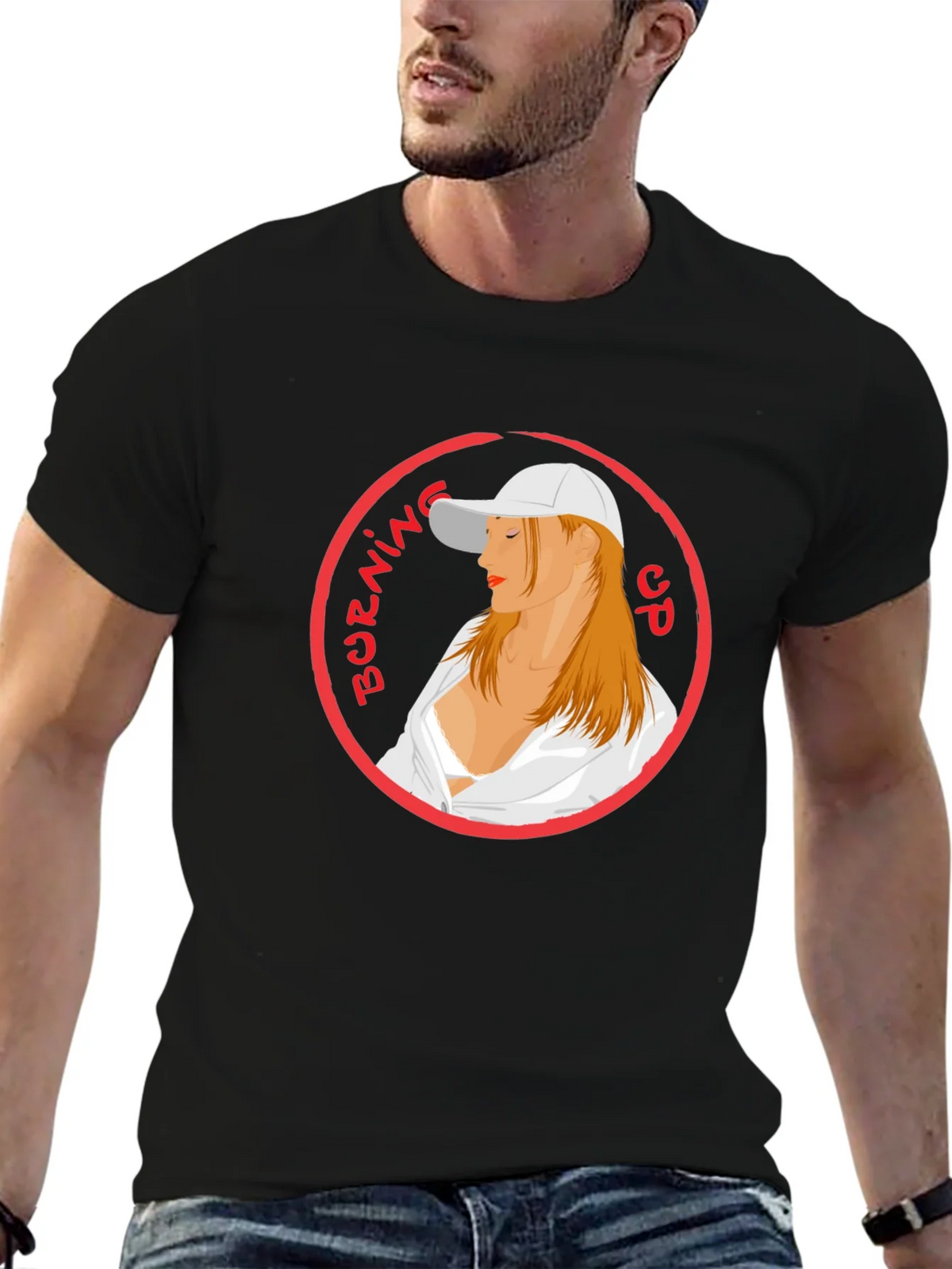 Burning Up Graphic Tee - Cool Circle Design Black T-Shirt product image 6