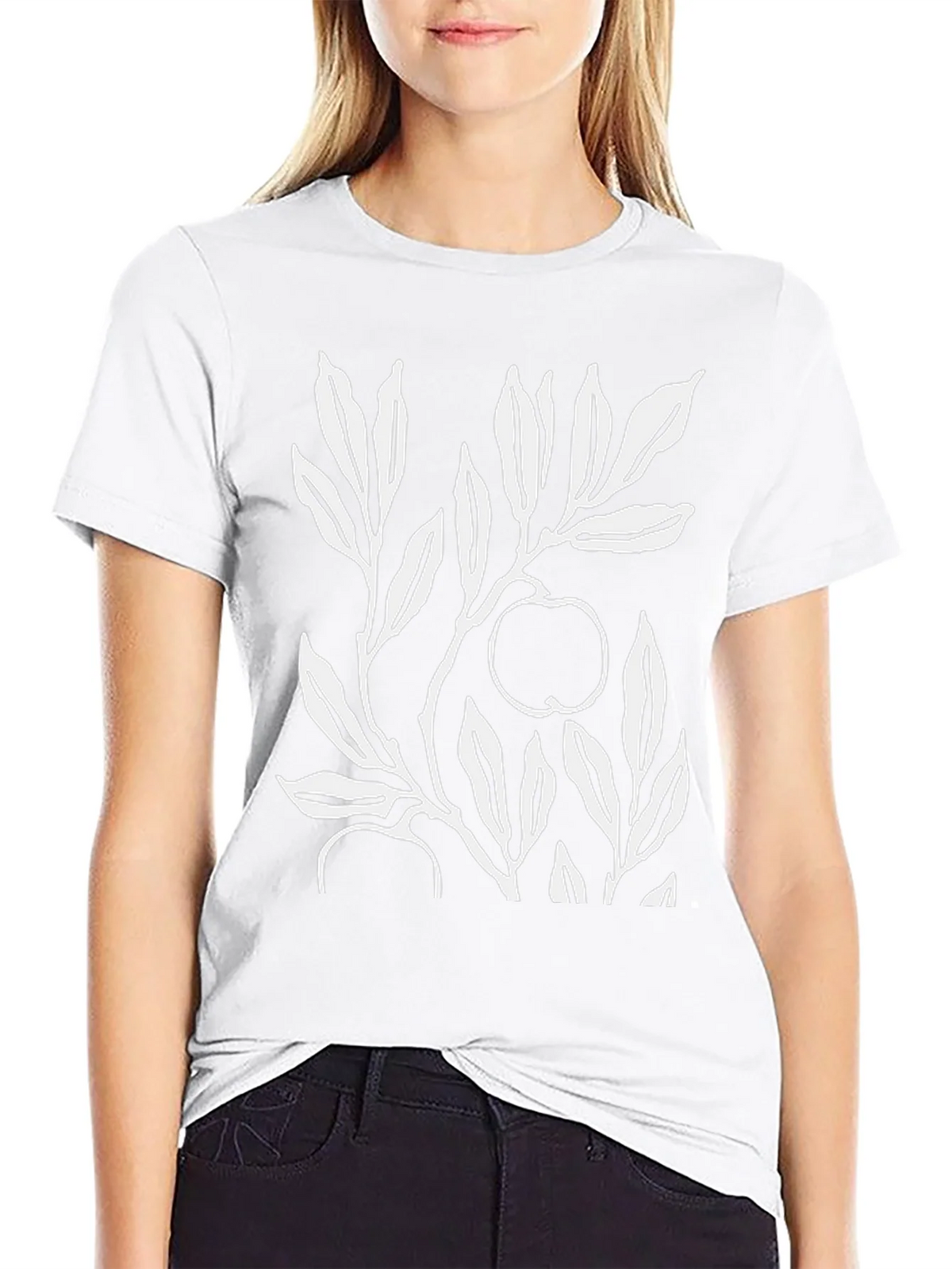 Botanical Apple Branch Print Black T-Shirt product image 8