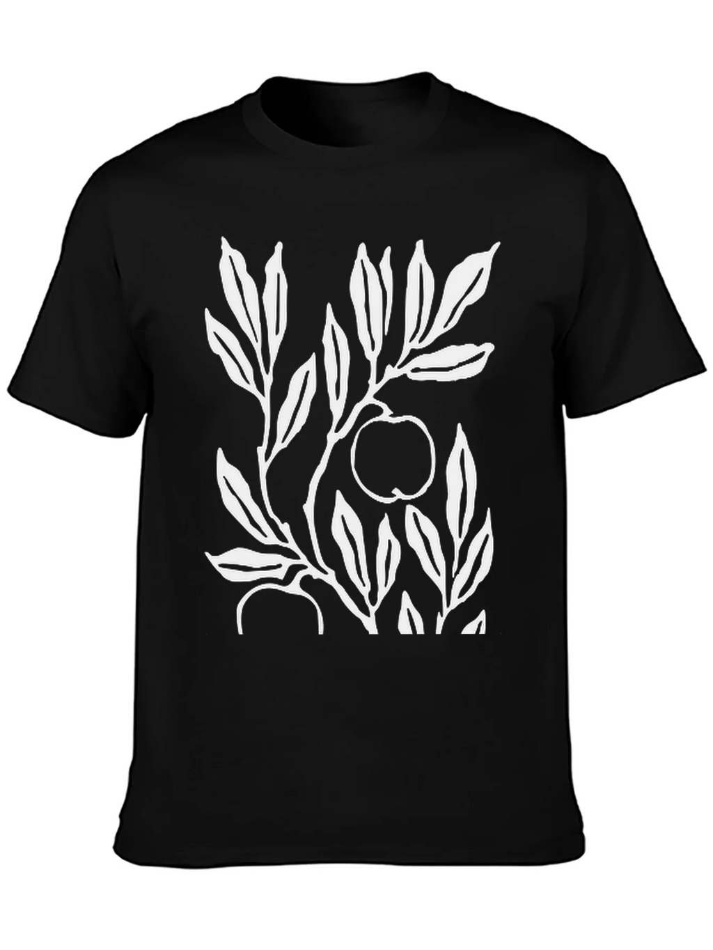 Botanical Apple Branch Print Black T-Shirt product image 3