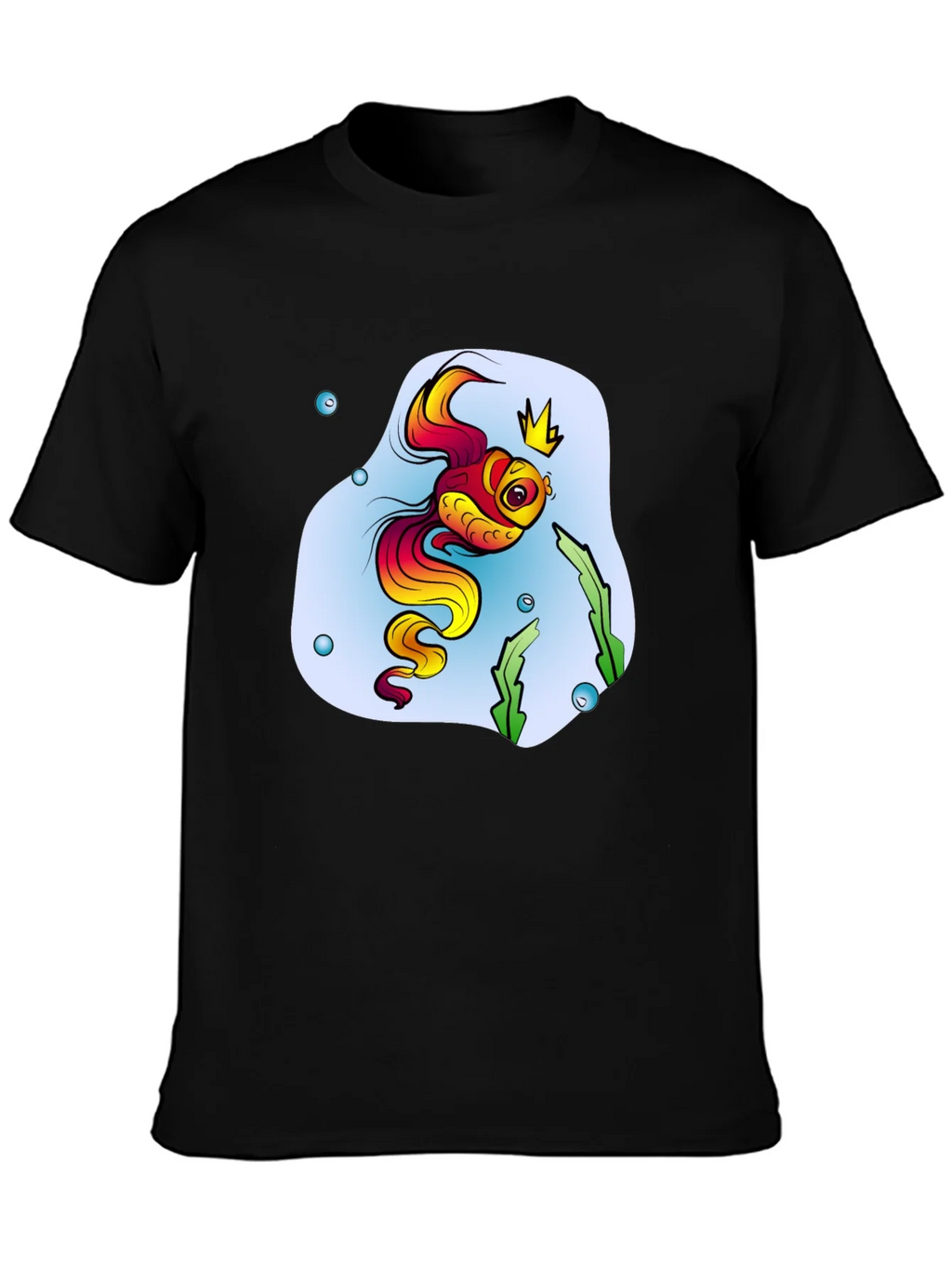 Cartoon Fish King Mens Black T-Shirt product image 3