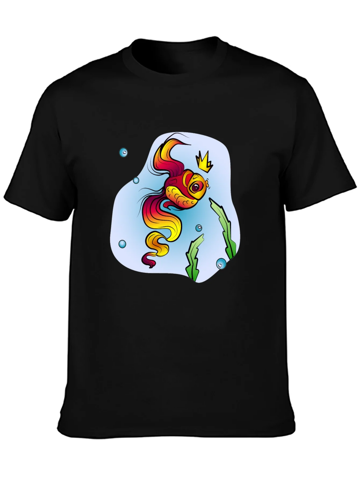 Cartoon Fish King Mens Black T-Shirt product image 3