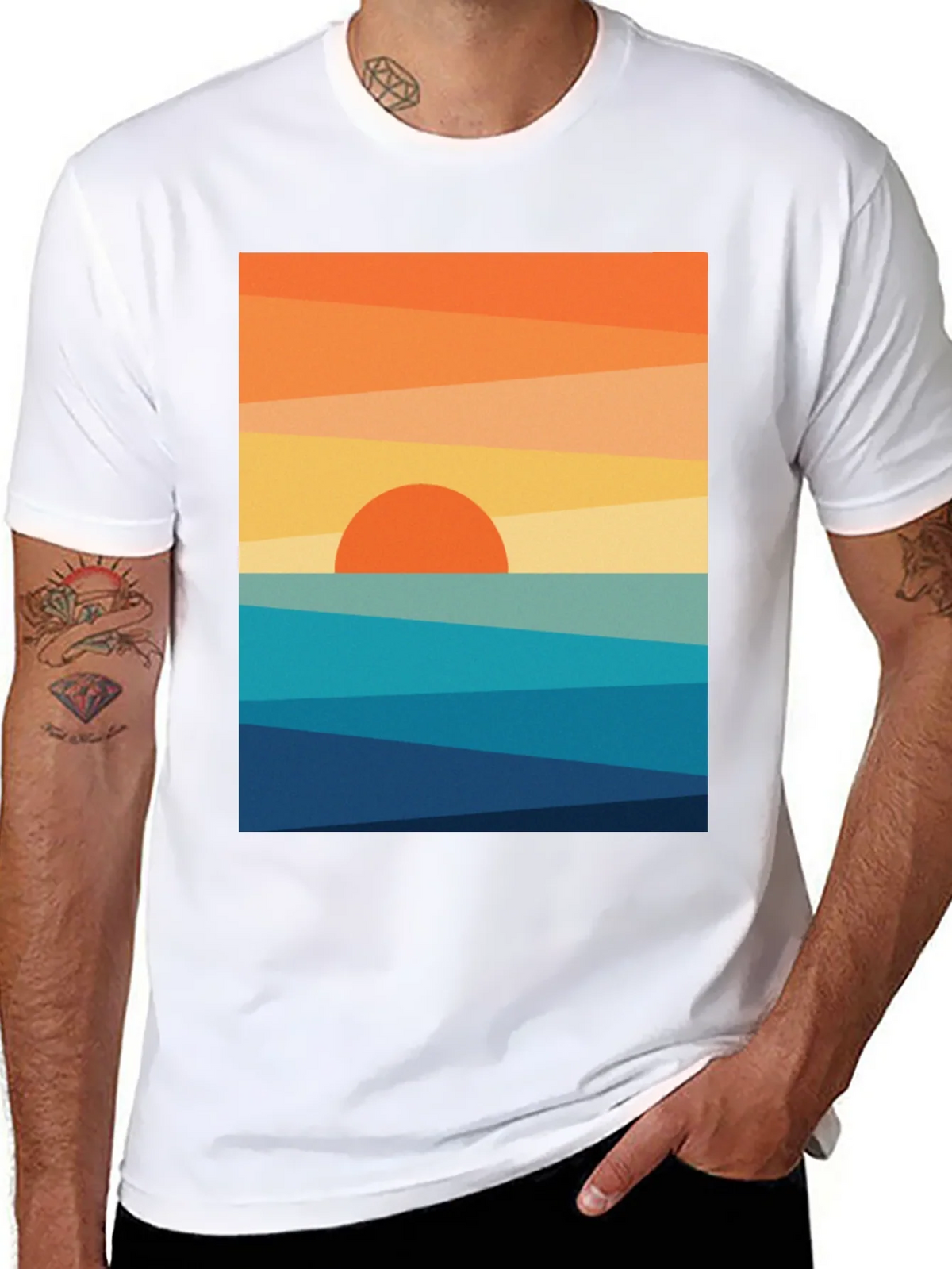 Geometric Sunset Graphic Tee - Modern Coastal Design product image 5