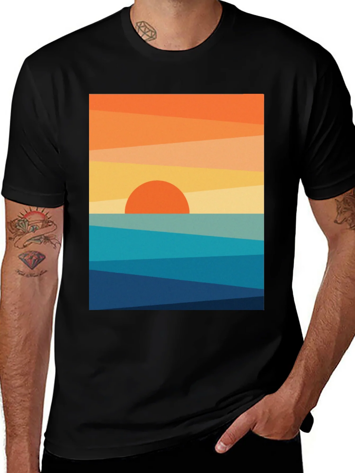 Geometric Sunset Graphic Tee - Modern Coastal Design product image 1