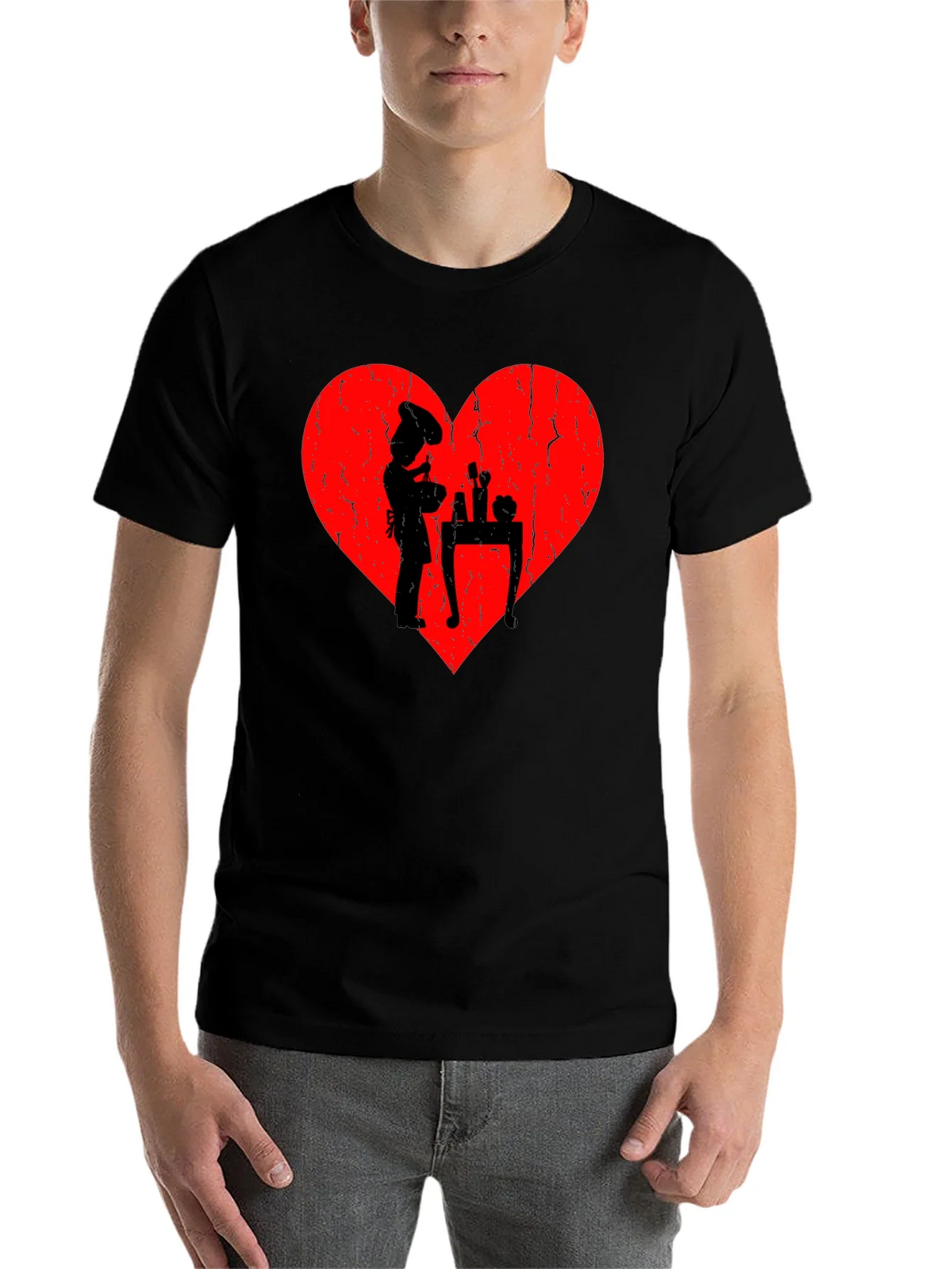 Chef Heart T-Shirt - I Love Cooking - Black Cotton Tee product image 4
