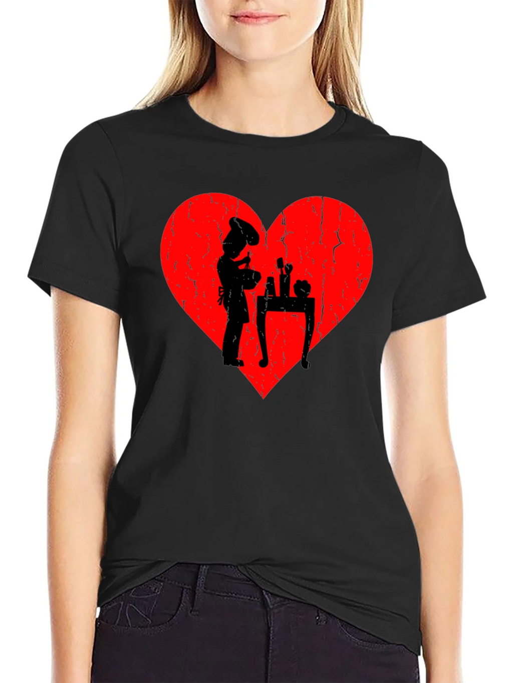Chef Heart T-Shirt - I Love Cooking - Black Cotton Tee product image 2