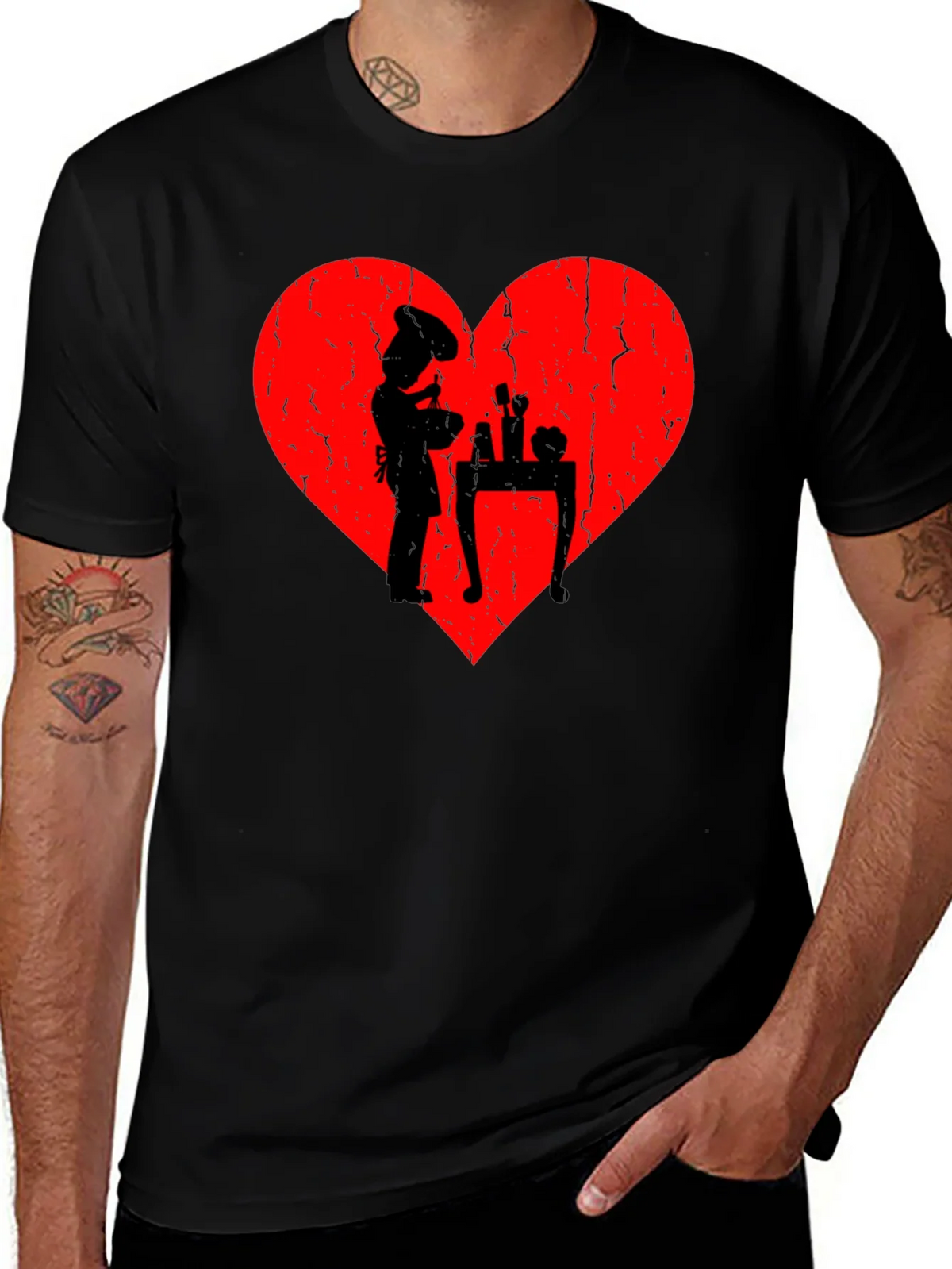Chef Heart T-Shirt - I Love Cooking - Black Cotton Tee product image 1