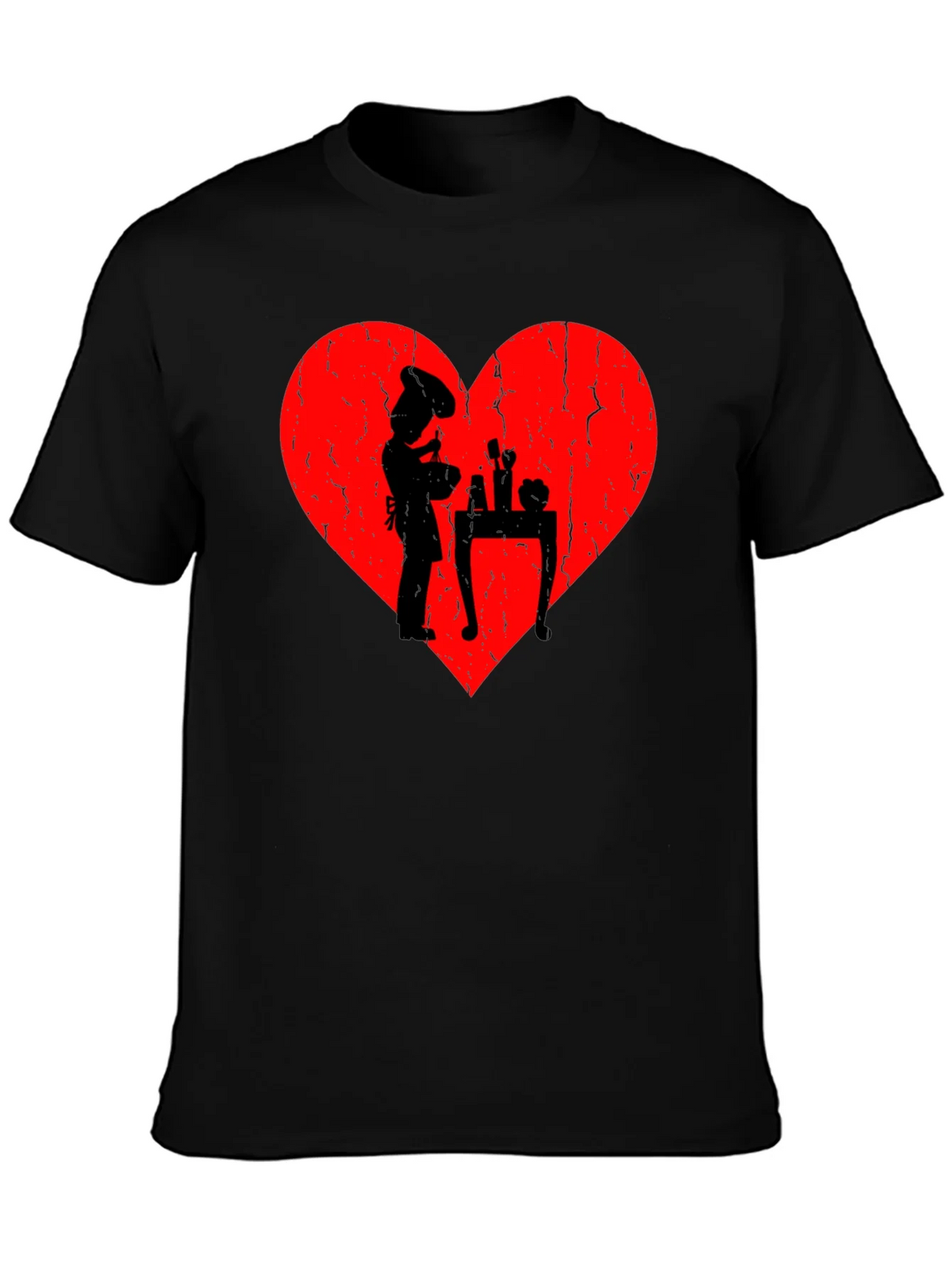 Chef Heart T-Shirt - I Love Cooking - Black Cotton Tee product image 3