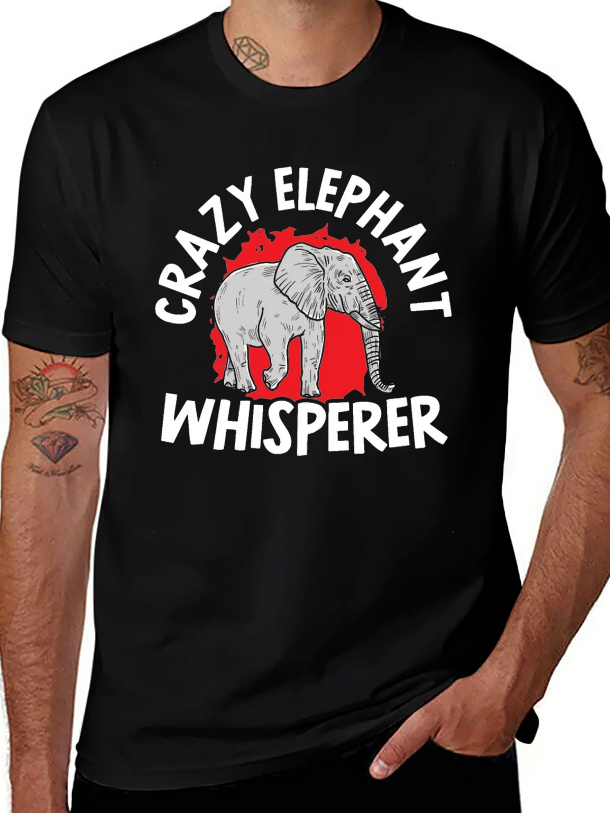 Crazy Elephant Whisperer Black Graphic T-Shirt product image 1