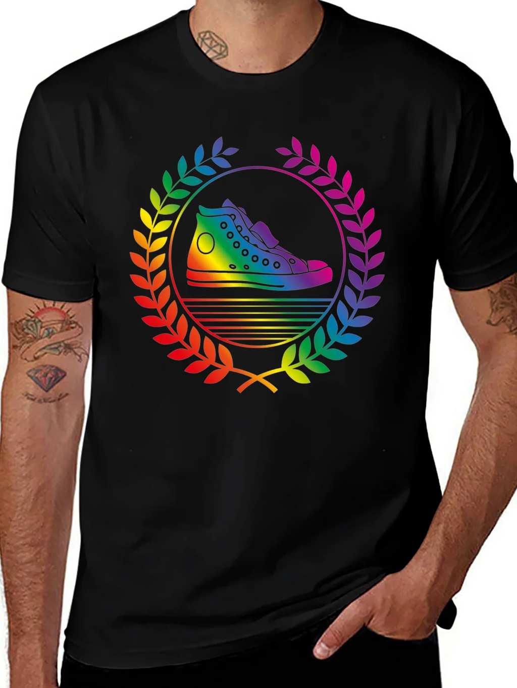 Rainbow Sneaker Laurel Wreath Black T-Shirt