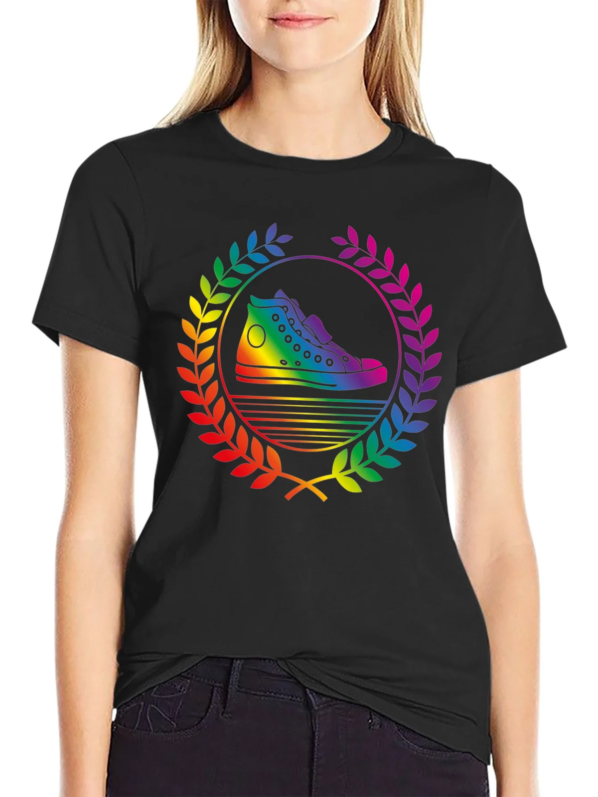 Rainbow Sneaker Laurel Wreath Black T-Shirt