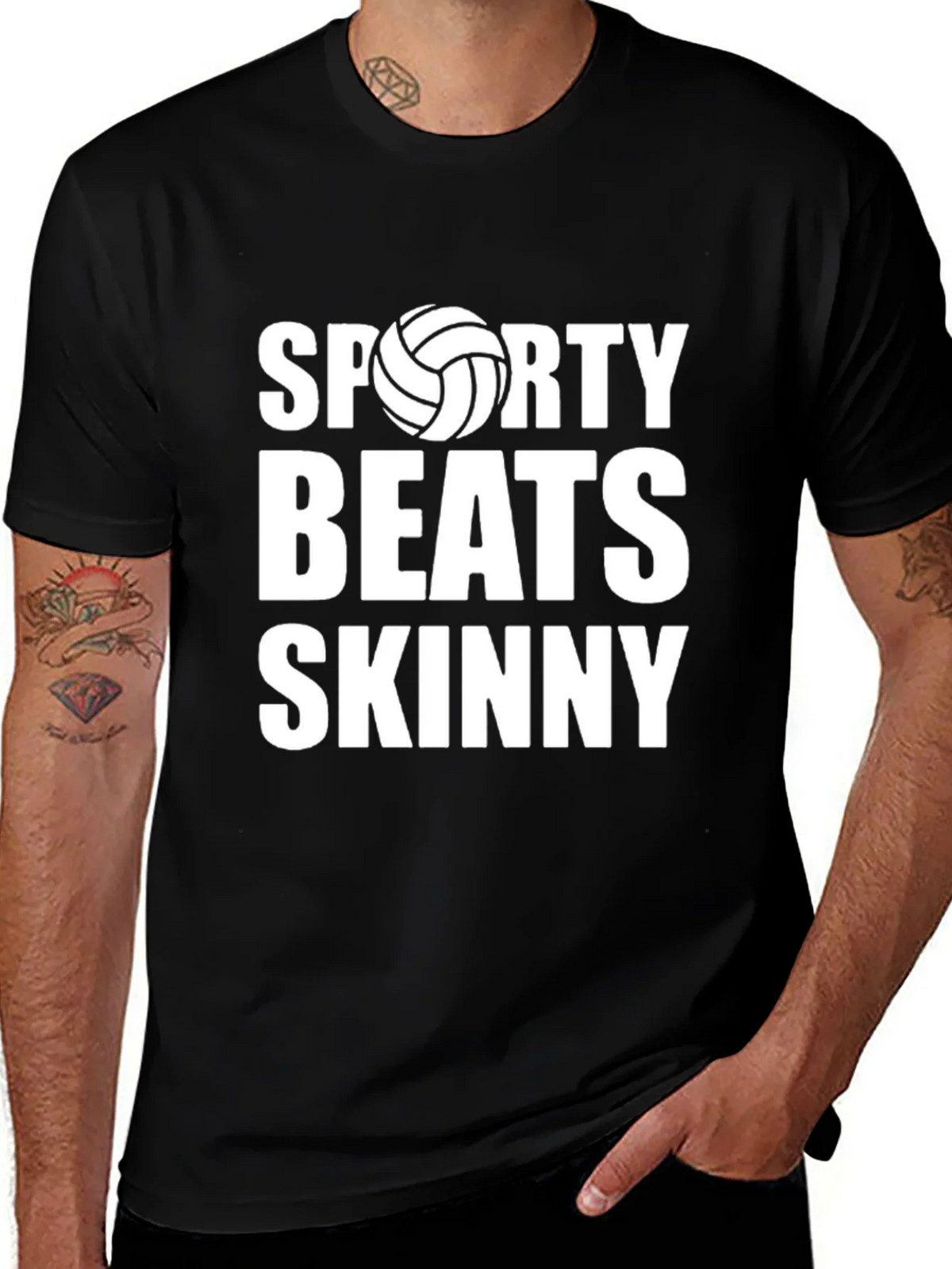 Sporty Beats Skinny Black Graphic T-Shirt product image 1