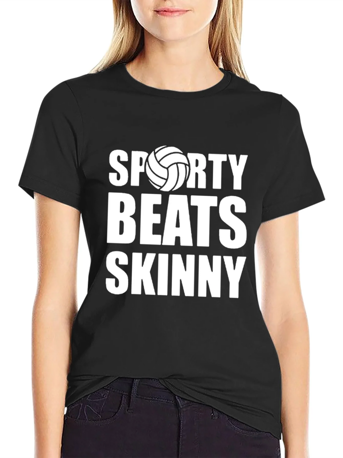 Sporty Beats Skinny Black Graphic T-Shirt product image 2