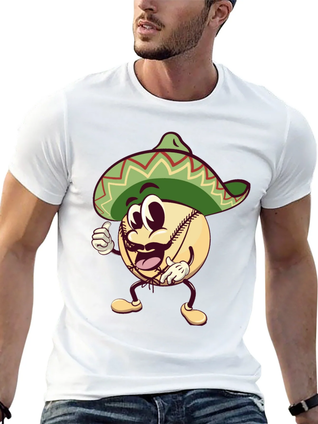 Baseball Man Sombrero Black T-Shirt product image 10