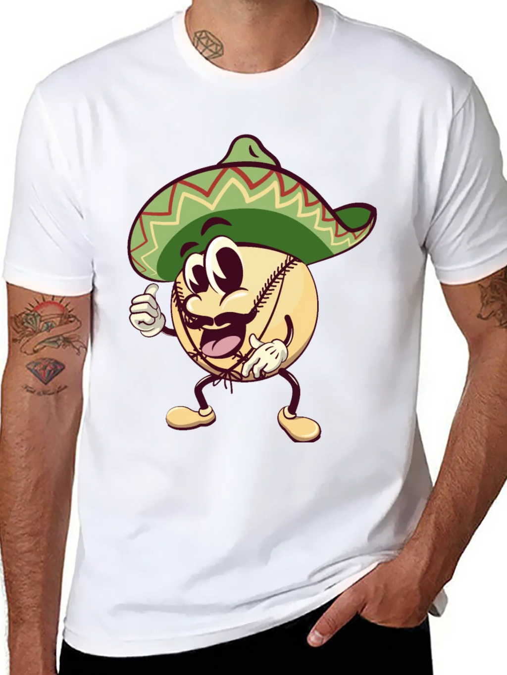 Baseball Man Sombrero Black T-Shirt product image 6