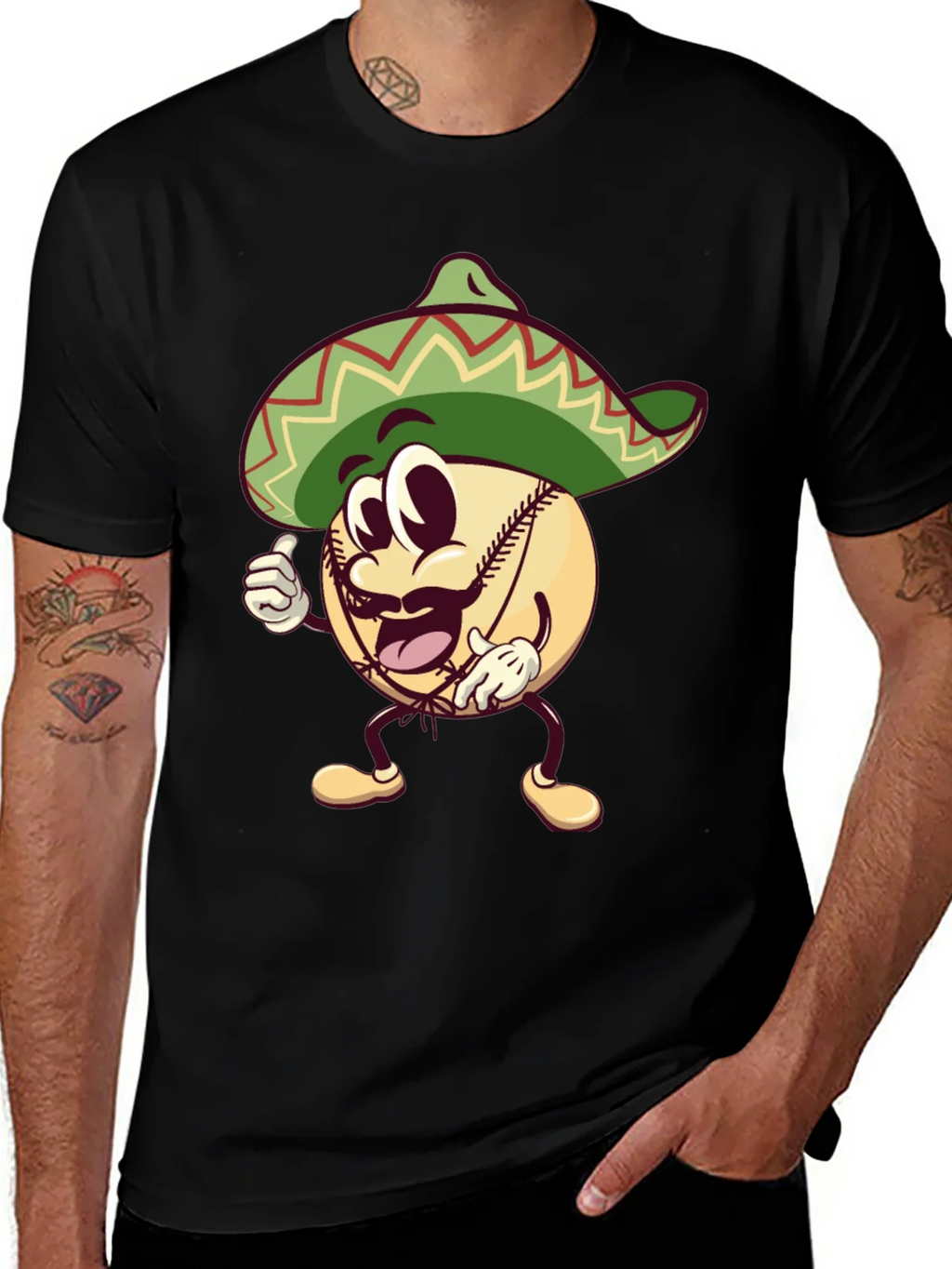 Baseball Man Sombrero Black T-Shirt product image 1