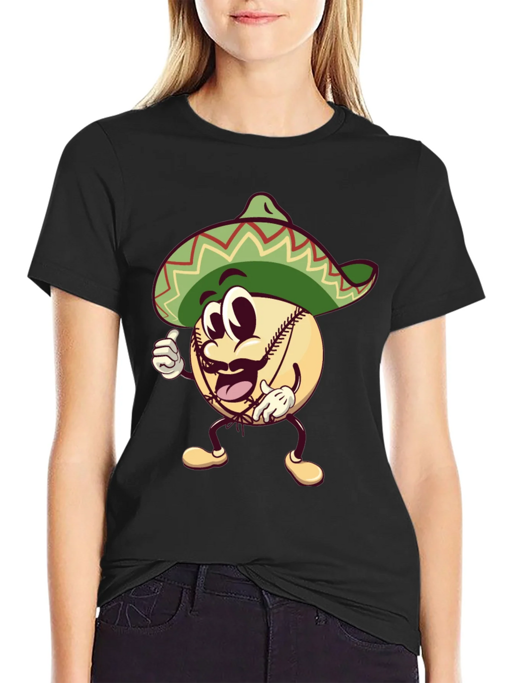 Baseball Man Sombrero Black T-Shirt product image 2