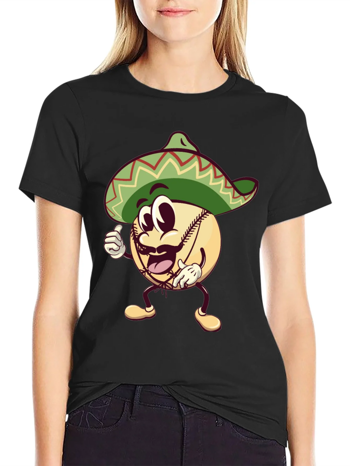 Baseball Man Sombrero Black T-Shirt product image 2
