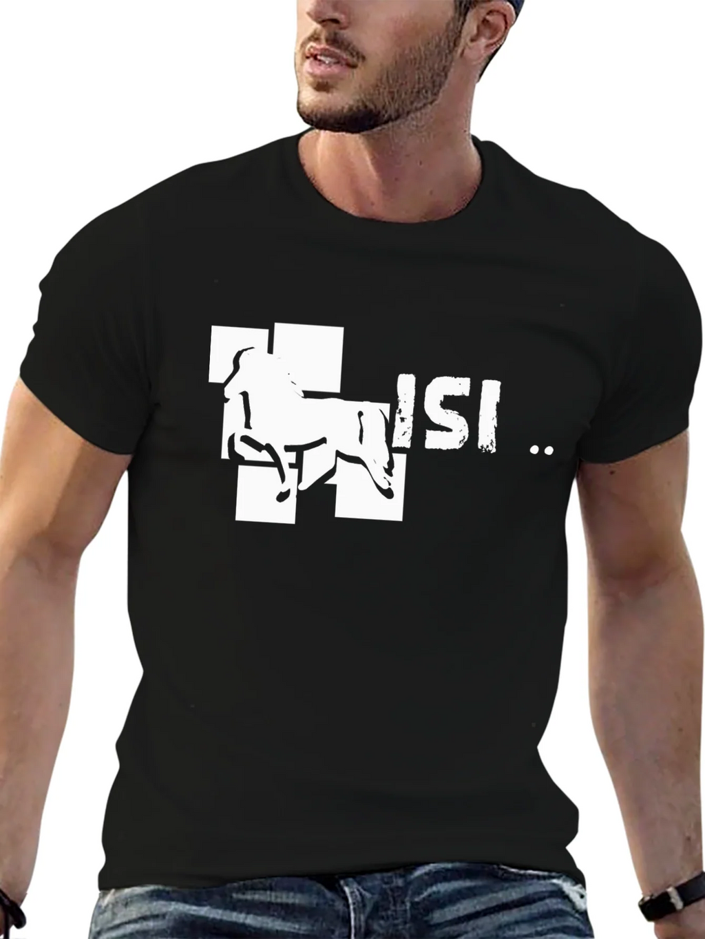 Horse Design Tee - Black Cotton Graphic T-Shirt product image 6