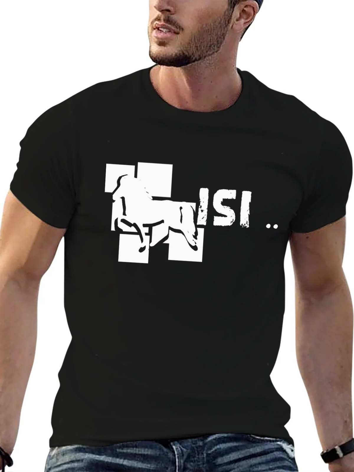 Horse Design Tee - Black Cotton Graphic T-Shirt product image 6