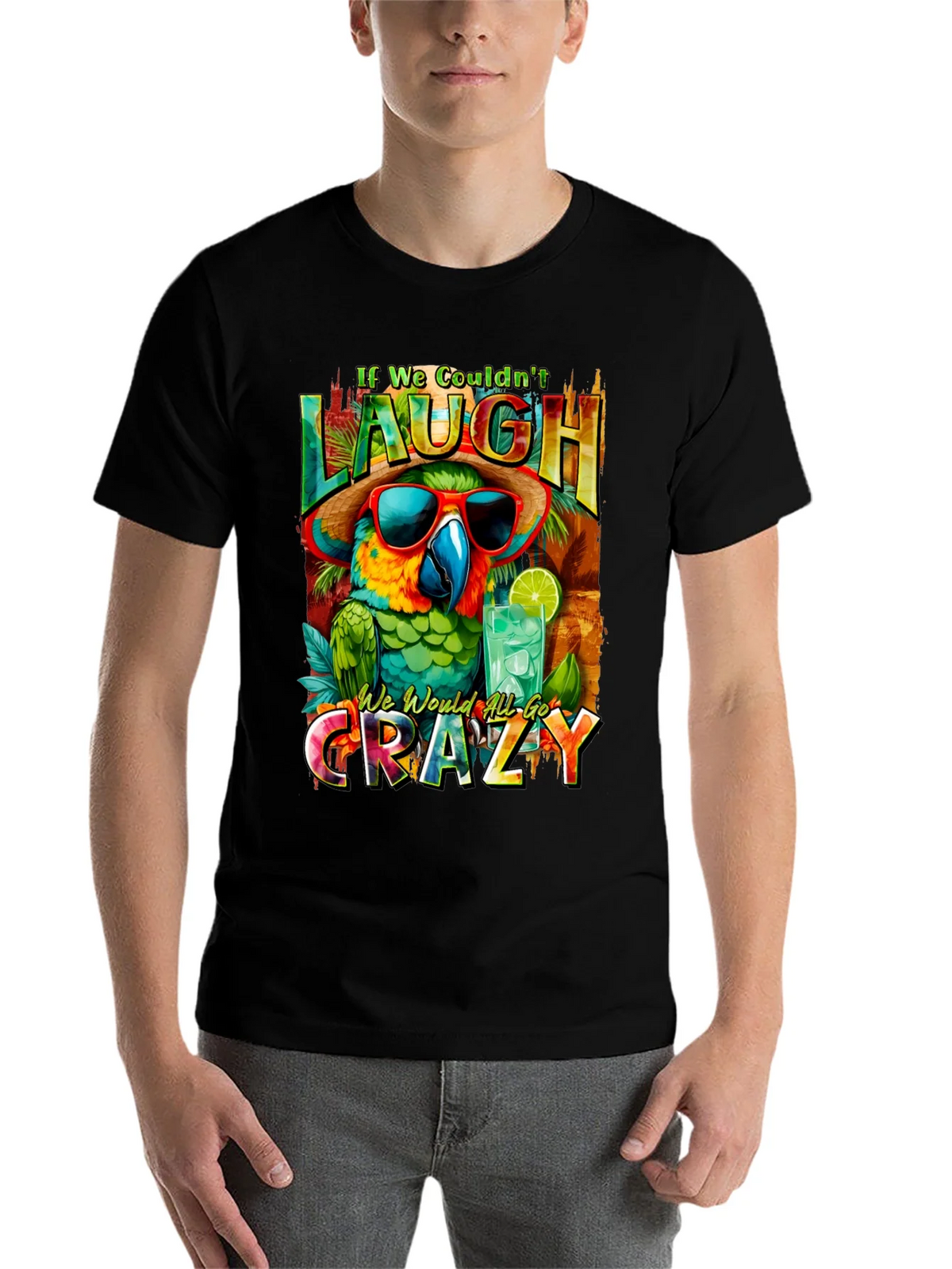 Laugh or Go Crazy Parrot Graphic Tee product image 4