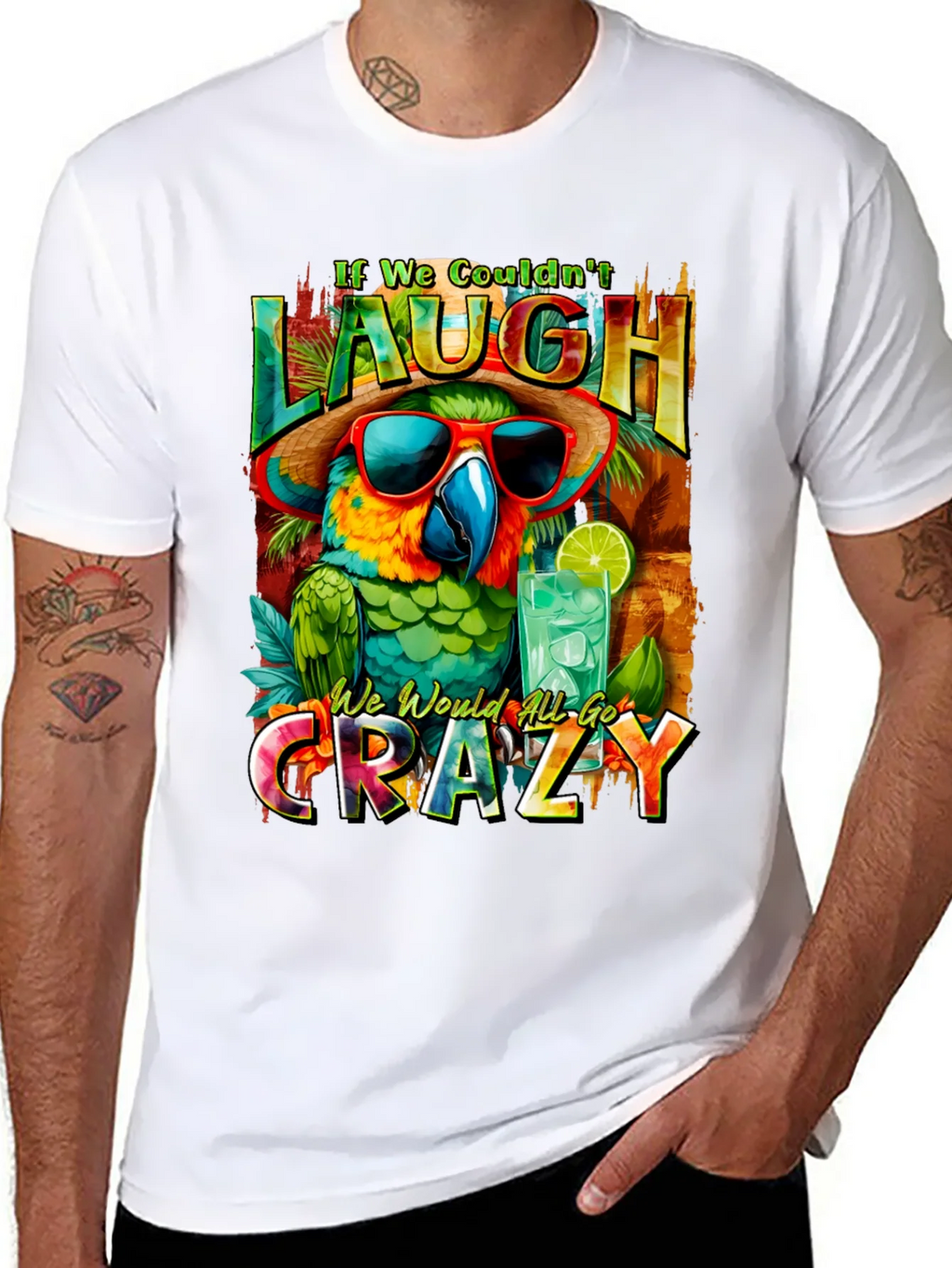 Laugh or Go Crazy Parrot Graphic Tee product image 7