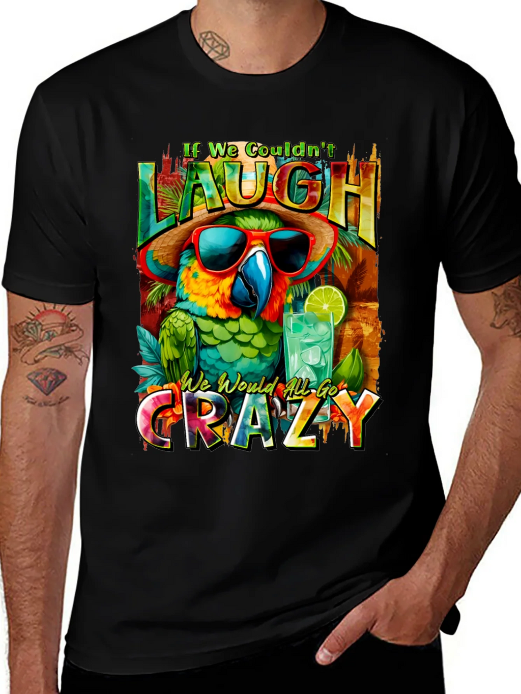 Laugh or Go Crazy Parrot Graphic Tee product image 1