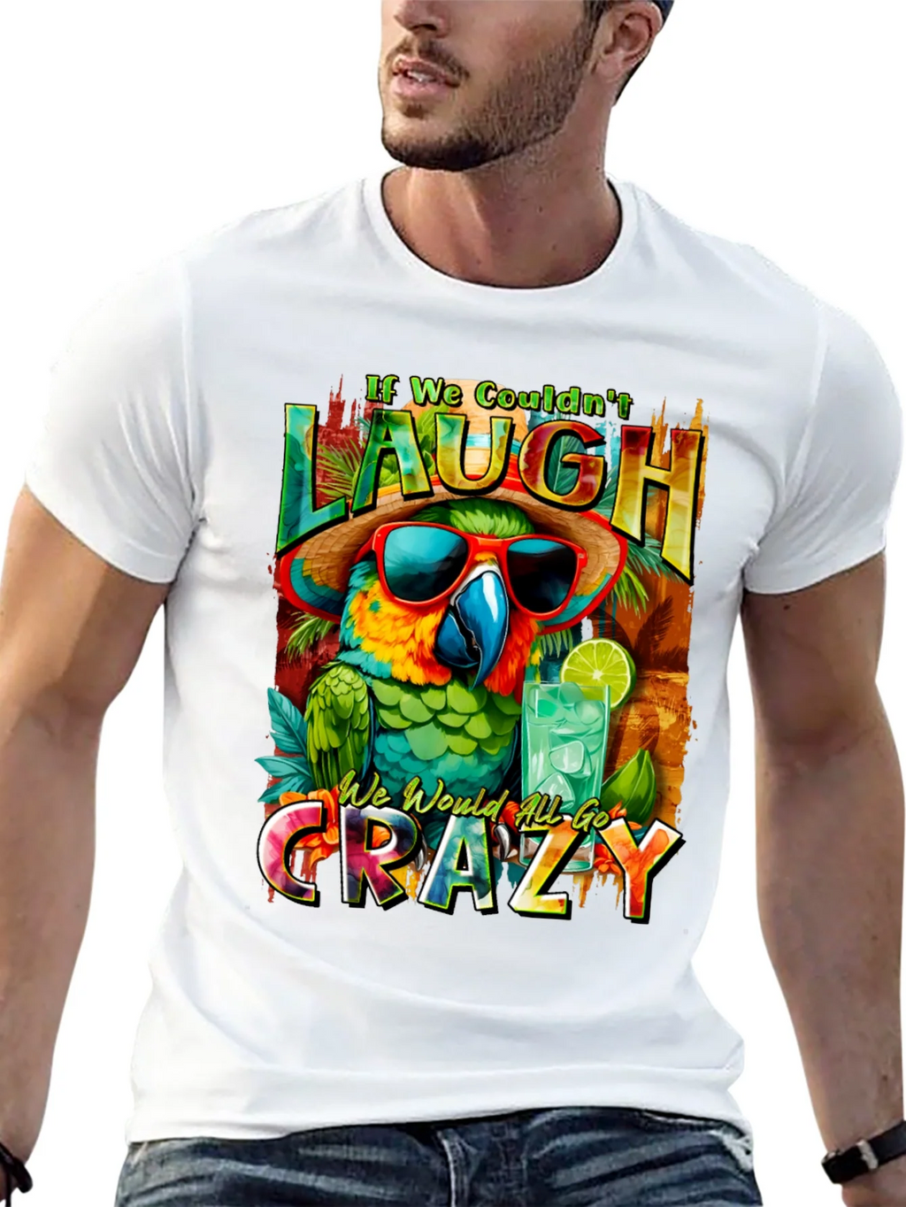 Laugh or Go Crazy Parrot Graphic Tee product image 12