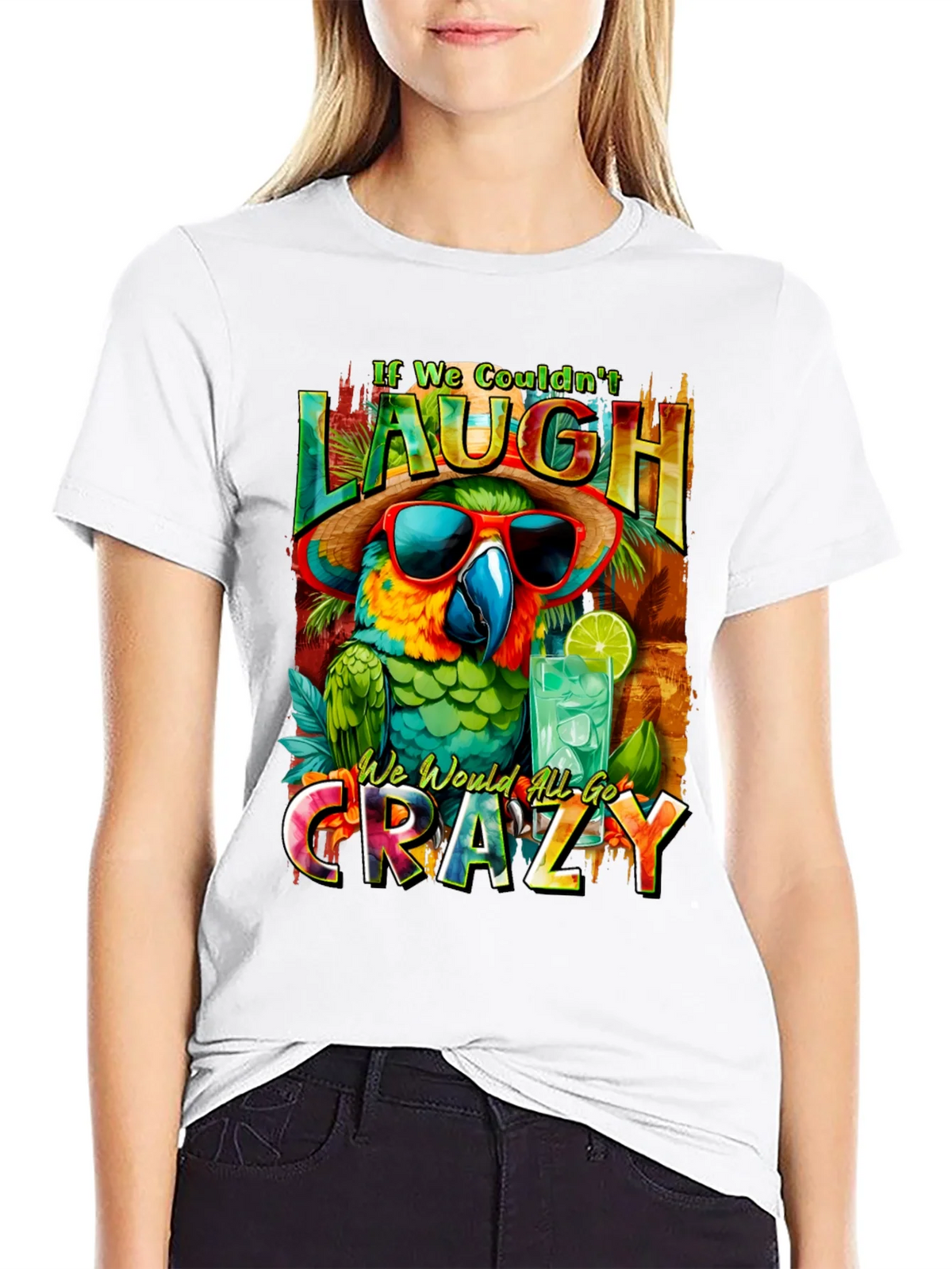Laugh or Go Crazy Parrot Graphic Tee product image 8