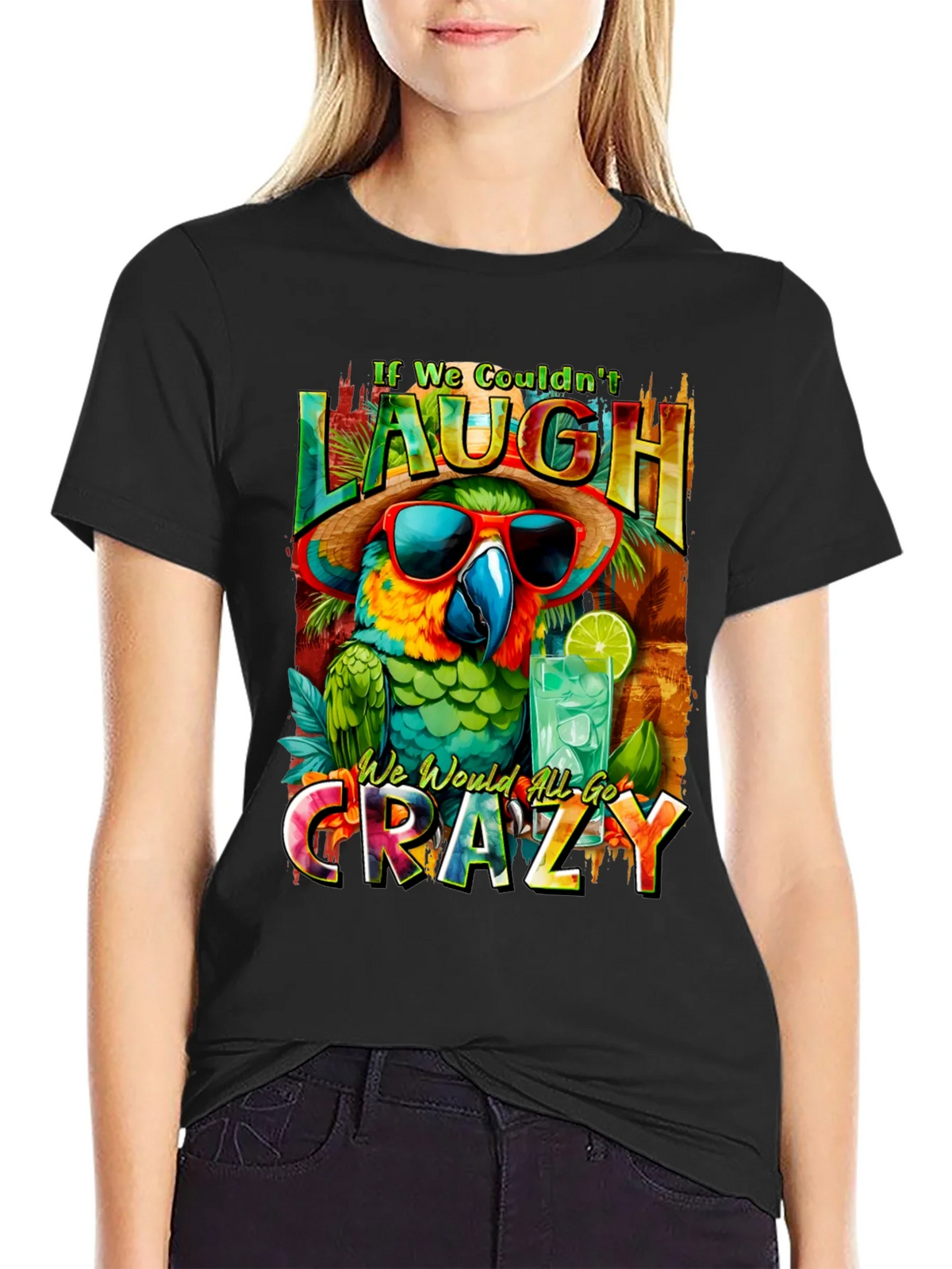 Laugh or Go Crazy Parrot Graphic Tee product image 2