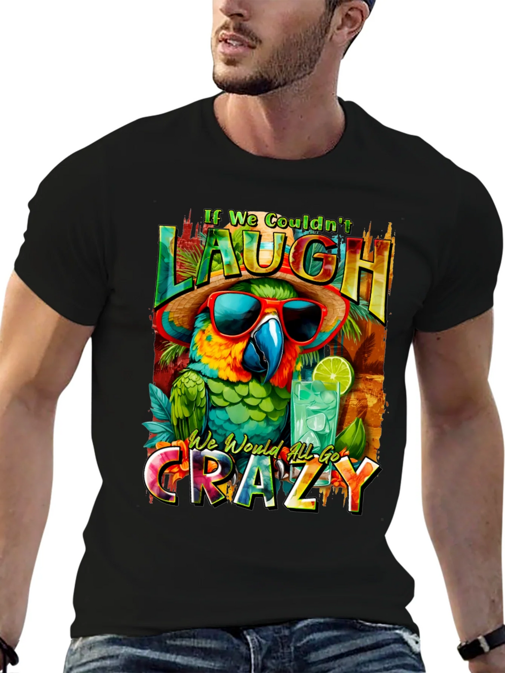 Laugh or Go Crazy Parrot Graphic Tee product image 6