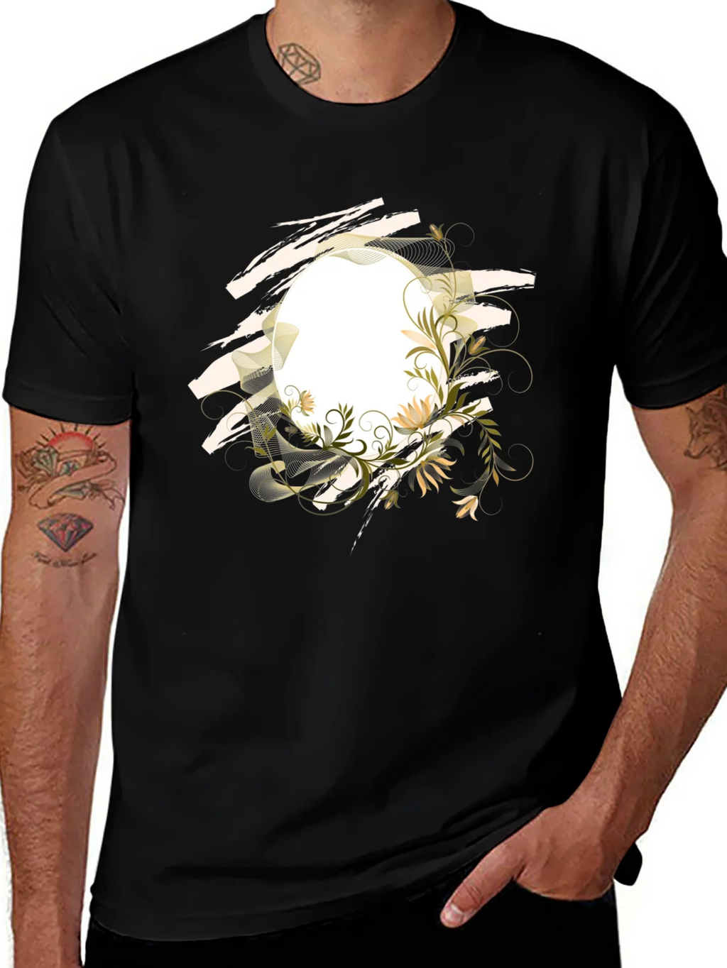 Floral Circle Graphic Tee - Modern Black T-Shirt product image 1