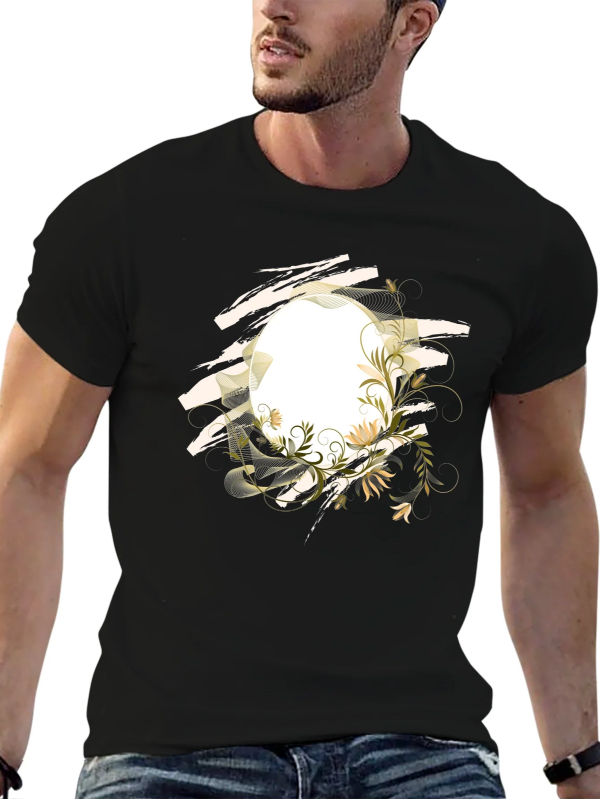 Floral Circle Graphic Tee - Modern Black T-Shirt product image 6