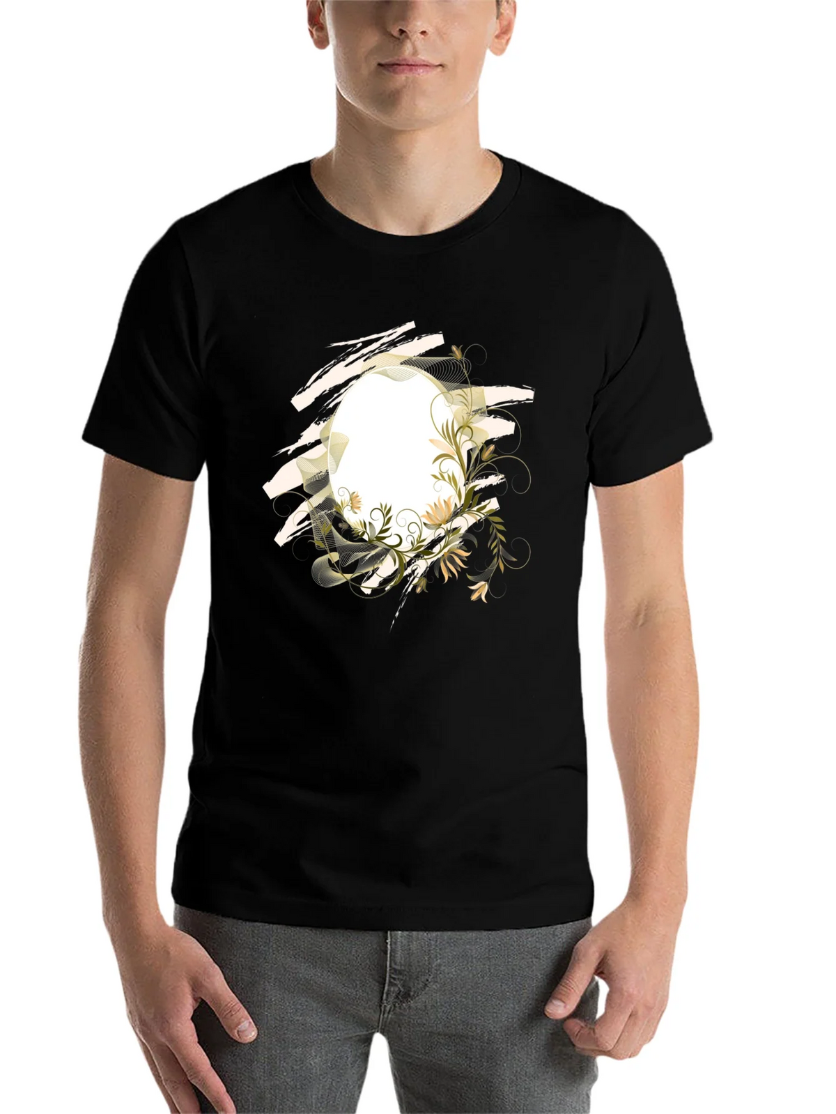 Floral Circle Graphic Tee - Modern Black T-Shirt product image 4
