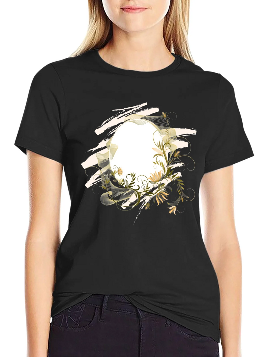 Floral Circle Graphic Tee - Modern Black T-Shirt product image 2