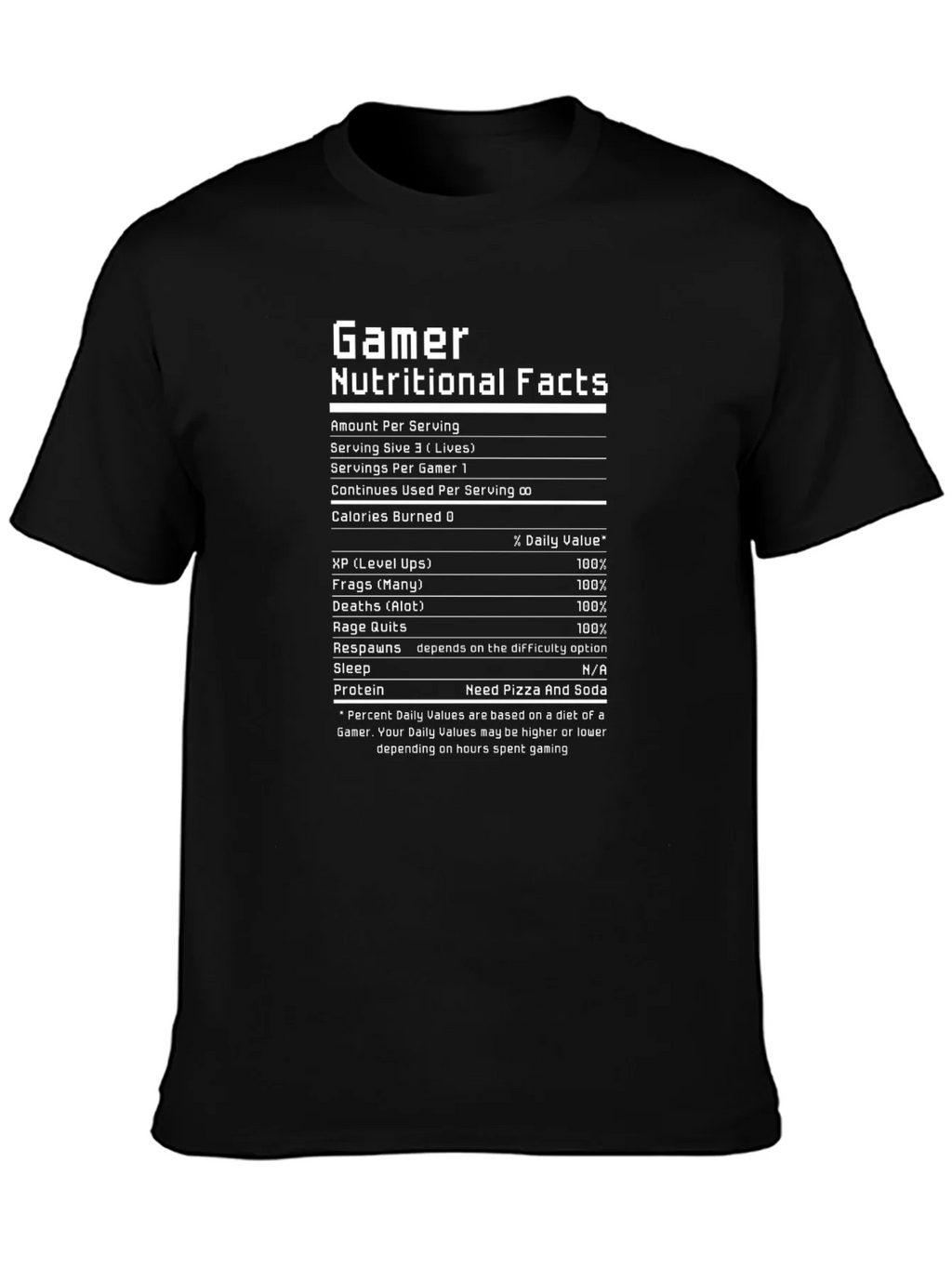Gamer Nutritional Facts Funny Black T-Shirt product image 3