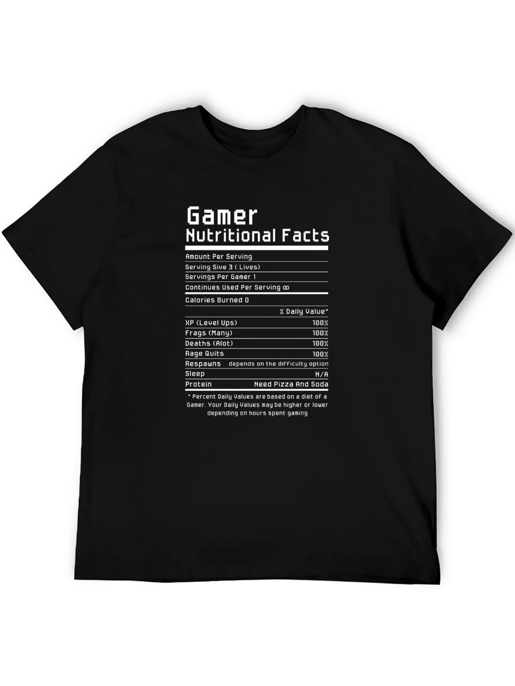 Gamer Nutritional Facts Funny Black T-Shirt product image 5