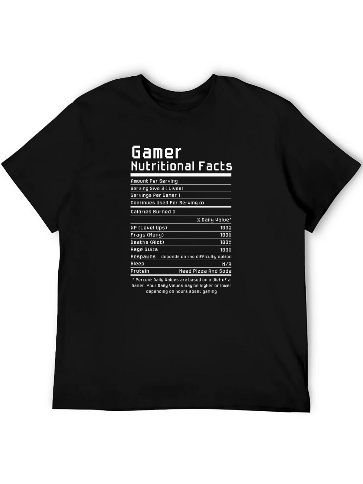 Gamer Nutritional Facts Funny Black T-Shirt product image 5