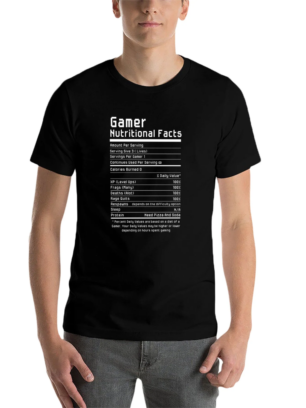 Gamer Nutritional Facts Funny Black T-Shirt product image 4