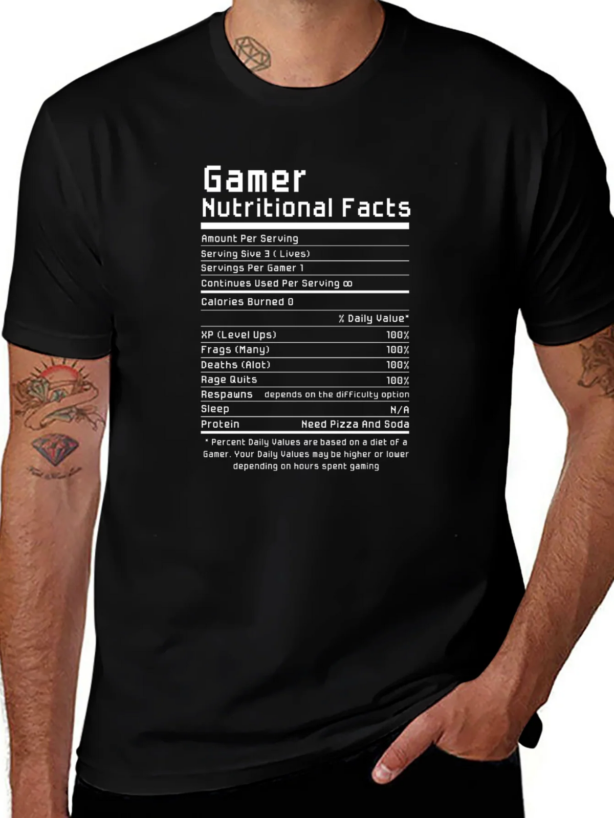 Gamer Nutritional Facts Funny Black T-Shirt product image 1