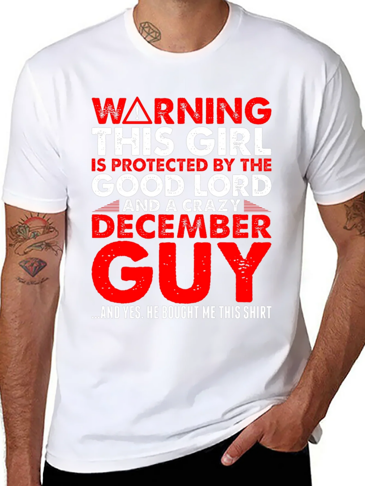 Warning Protected by Good Lord & Crazy December Guy T-Shirt product image 7
